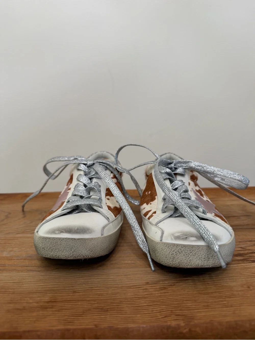 Golden Goose Superstar Leather Low Top Sneakers Cow Print Pink Star Women’s 40